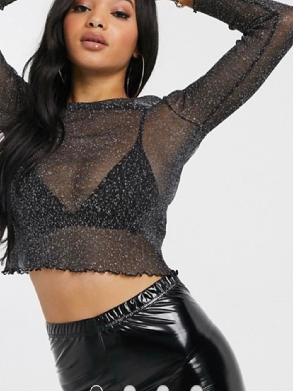 ASOS Black Sparkle Sheer Long-Sleeve Crop Top